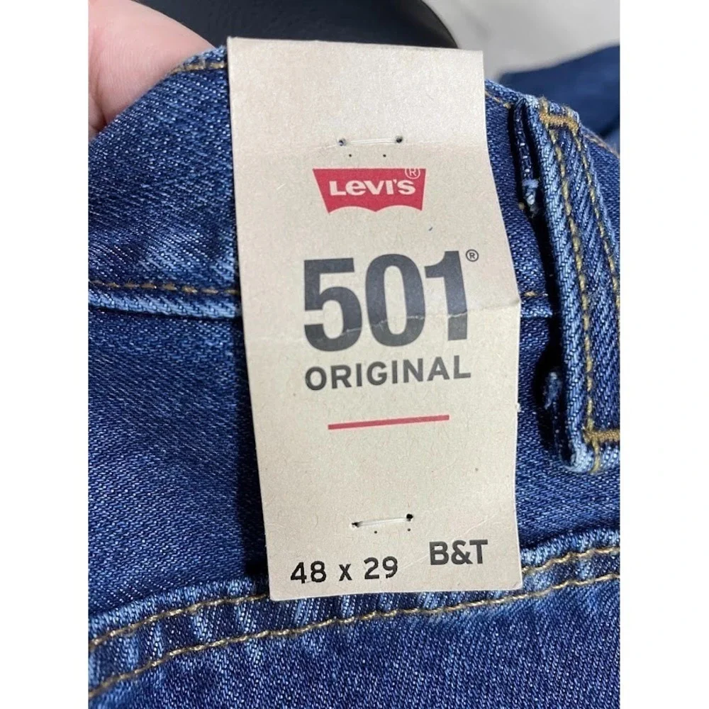Levi's 501 Straight Leg‎ Button Fly Blue Jeans Mens Sz B&T 48x29 Medium Wash NWT